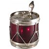 Image 1 : Sterling Silver and Ruby Glass Mustard Jar