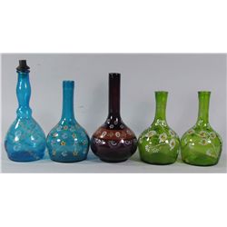 Lot of Five Enameled Barber Bottles