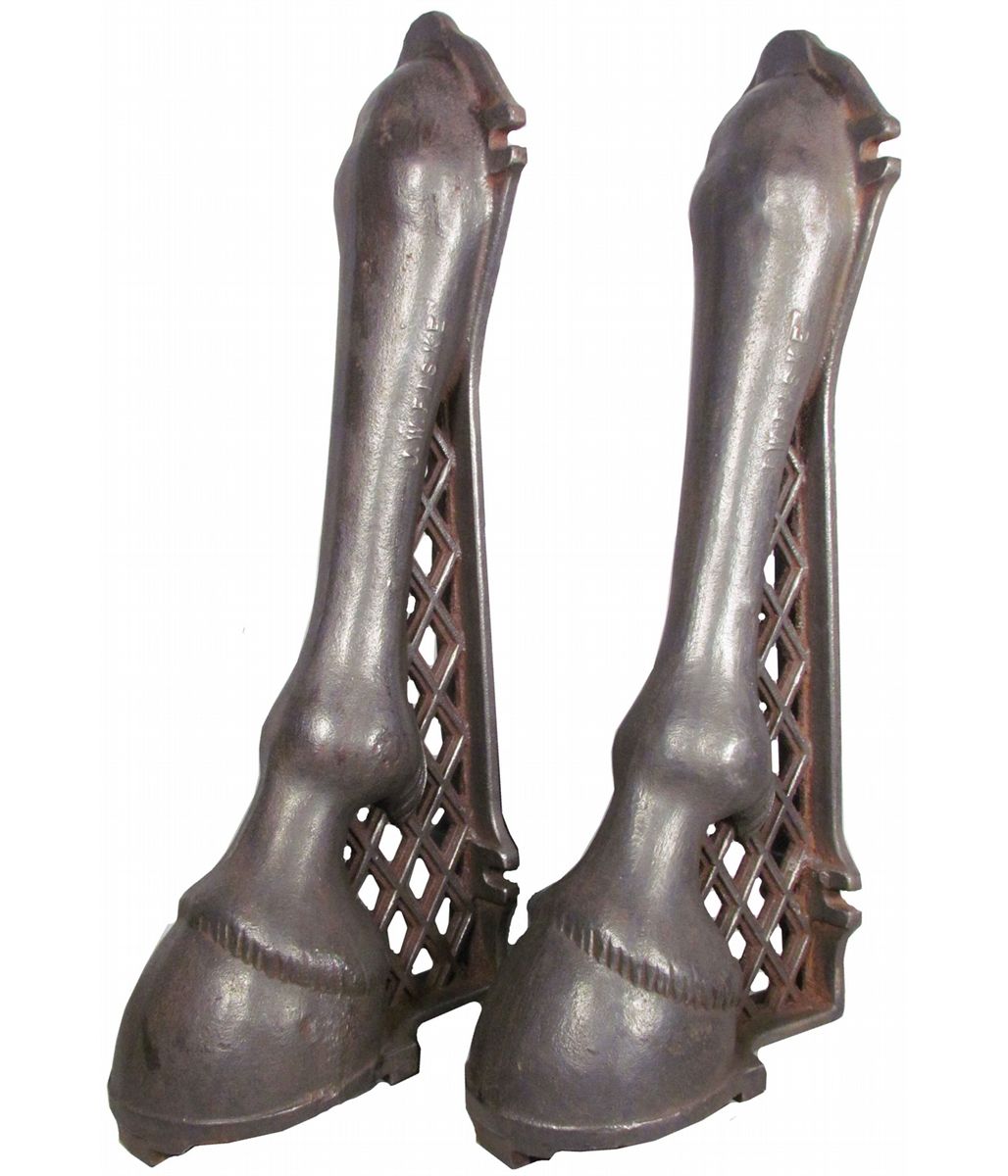 Pair of Cast Iron Horse Hoof and Leg Stanchion