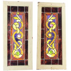 Two Matching Stained - Leaded Glass Windows