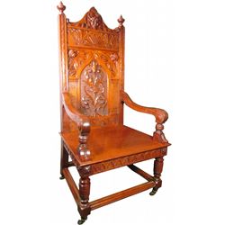 Massive Walnut Chair with Carved North Wind