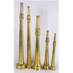 Collection of Five Brass Straight Tip Fire Nozzles