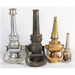 Collection of Four Brass Fire Nozzles with shutoff