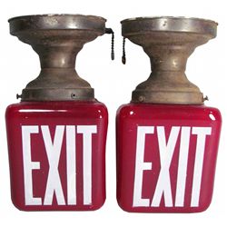 Two Ruby Glass Theatre Exit Signs
