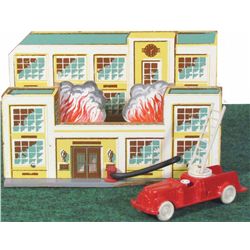 1940's Keystone Burning House with Fire Truck Toy