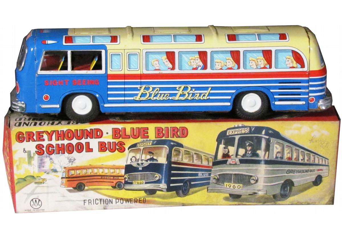 1950's "W" Toys Tin Blue Bird Toy Bus