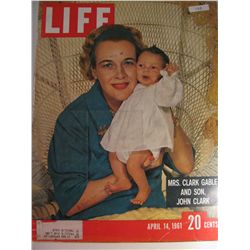 April 1961 Vintage Life Magazine; Cover: Mrs. Clark Gable and Son, John Clark
