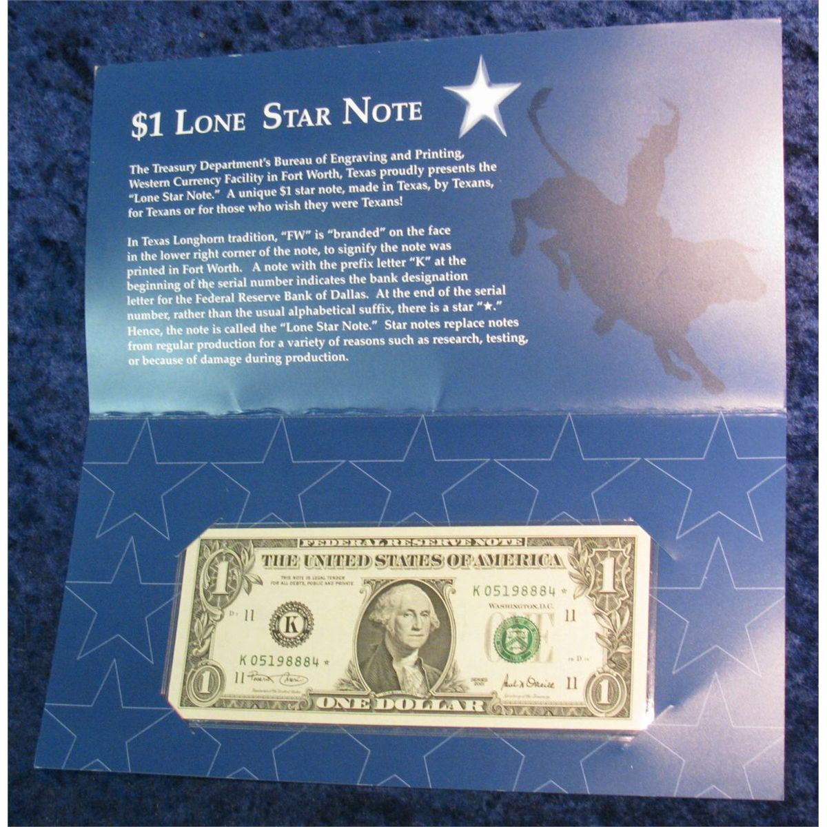 1110. Texas 1. Lone Star Note. Series 2001, Dallas Texas & Star Note.