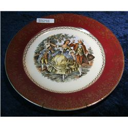 649. 23K Gold highlighted Collector's Plate with Colonial Trio. Pair dancing and one playing fife.