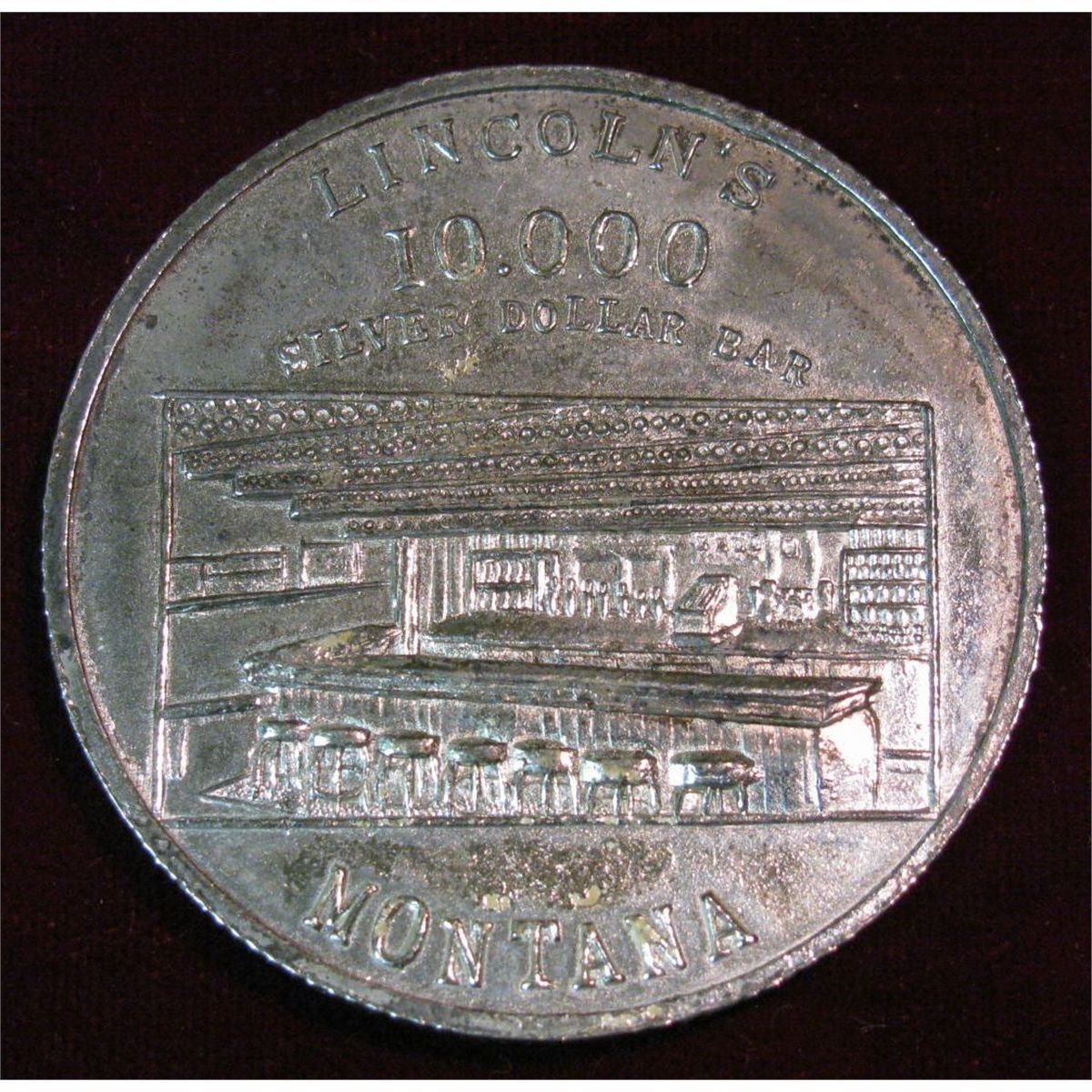 690 1921 Lincoln s 10 000 Silver Dollar Bar Montana White Metal 51mm 690 1921 Lincoln s 10 000 Silver Dollar Bar Montana White Metal 51mm