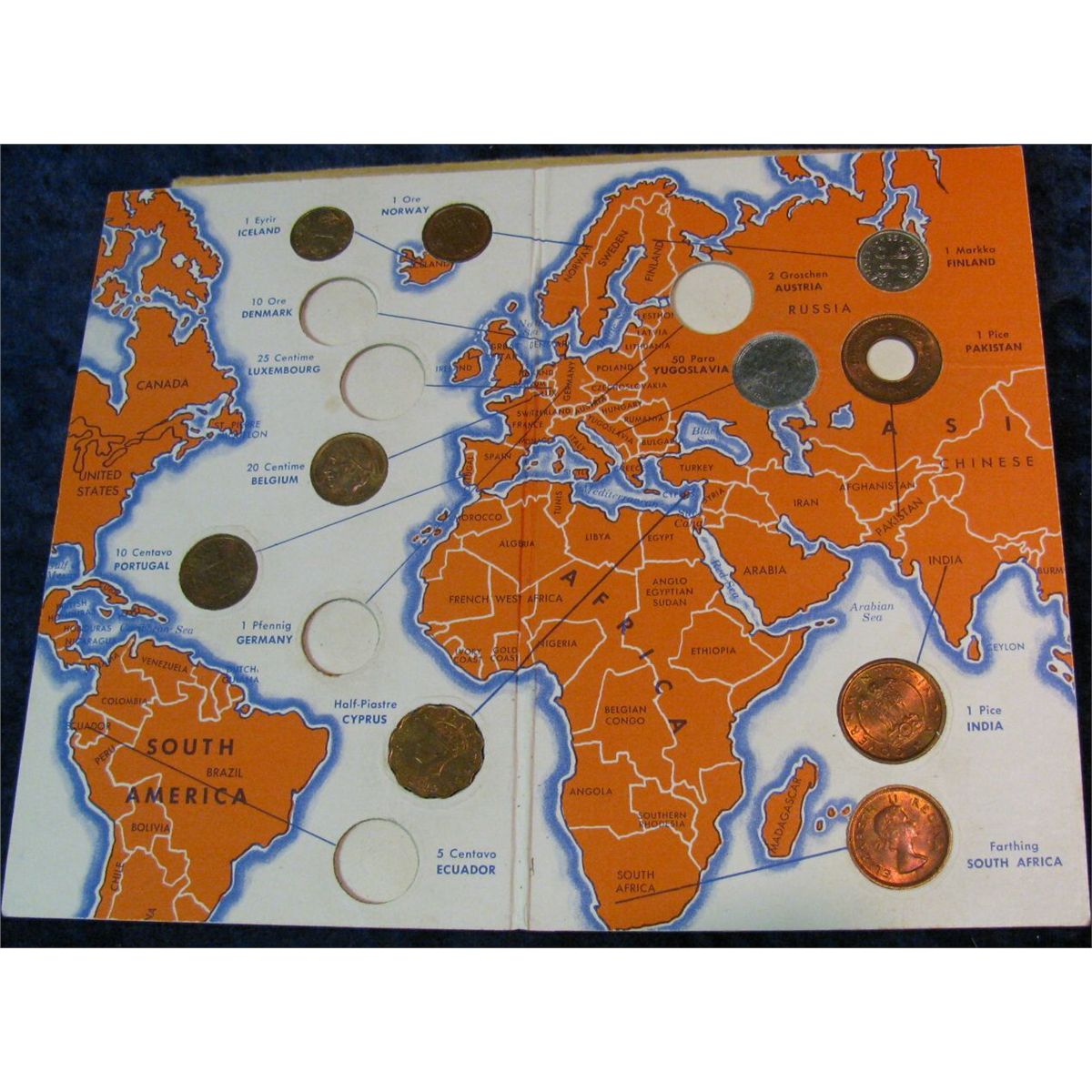 1536. Wheaties International Coin Collection. 10-Foreign Coins in Folder.