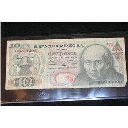 1970 Mexico Diez Pesos Foreign Bank Note