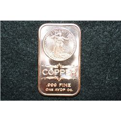 2012 Copper Ingot, .999 Fine 1 Oz.