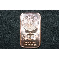 2012 Copper Ingot, .999 Fine 1 Oz.