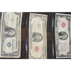 1957 US Silver Certificate $1, Blue Seal, #I46438065A, 1963 United States Note $5, Red Seal, #A24436
