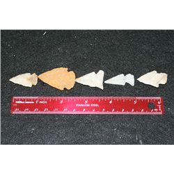 Vintage Indian Arrowhead, lot of 5