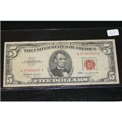 1963 United States Note $5, Red Seal, #A37886597A