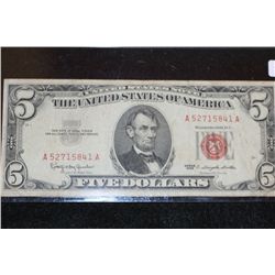 1963 United States Note $5, Red Seal, #A52715841A