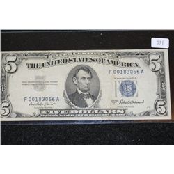 1953-A US Silver Certificate $5, Blue Seal, #F00183066A