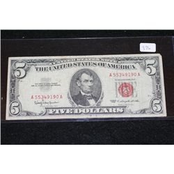 1963 United States Note $5, Red Seal, #A55349190A