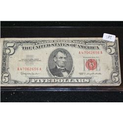 1963 United States Note $5, Red Seal, #A47062656A