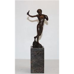 Remarkable Nude Boy with Slingshot Bronze Sculpture A