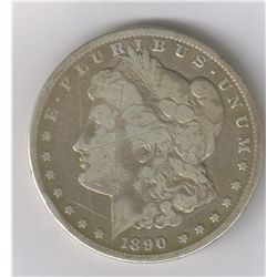 1890-CC  MORGAN SILVER DOLLAR, F