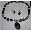 Image 1 : CUSTOM MADE STERLING SILVER ONYX NECKLACE WITH EARRINGS