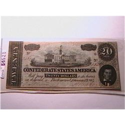1864 $20 Confederate States of America Note XF