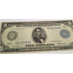 1914 $5 Federal Reserve Note, VF