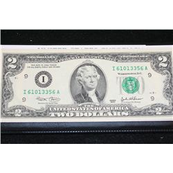 Two Dollar UNC Federal Reserve Note #I61013356A