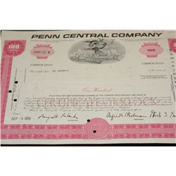 Penn Central Company Stock Certificate dated 1970