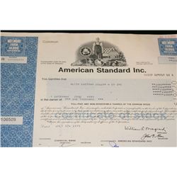 American Standard 100 Shares Stock Certificate