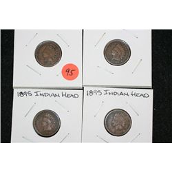 1895 Indian Head Penny, lot of 4