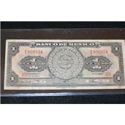 1967 Bank of Mexico Un Peso Bank Note