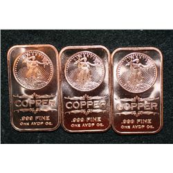 2012 Copper Ingot, .999 Fine 1 Oz., Lot of 3