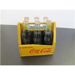 6 Pack of Reproduction Vintage Style Green Bottles in Wooden Carrier