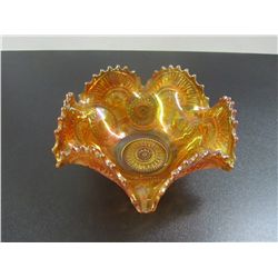 Carnival Glass Bowl, Peach Opalescent 9" With Ruffled Rim
