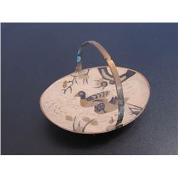 Brass  Handled Plate With Ceramic Duck Painting On It
