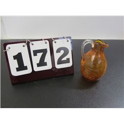 6" Vintage Crackle Glass Double Handled Pitcher