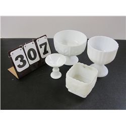 Lot Of 4 Pieces Of Milk Glass