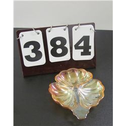 Pressed Glass, Peach Opalescent Leaf Pattern Candy Dish