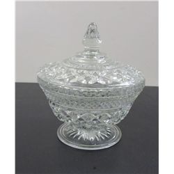 Beautiful Pressed Glass Clear Candy Dish with Ornate Lid