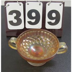 Peach Opalescent Depression Pressed Glass Handled Candy Dish