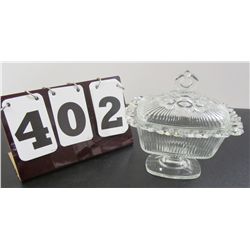 Footed Rectangular Vintage Clear Glass Compote Dish With Lid