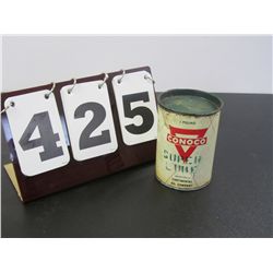 Vintage 1 Pound Conoco Super Lube Can With Lid. Still Has Some Super Lube In it.