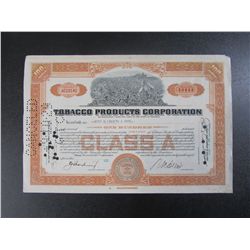 100 Shares Stock Certificate For Tobacco Products Corporation, Cancelled In 1929