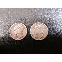 Pair Of Liberty (Mercury) Dimes - 1939, and 1942 Ungraded