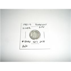 1951-S Mercury SILVER Dime *RARE KEY DATE AU+ HIGH GRADE - NICE COIN*!!