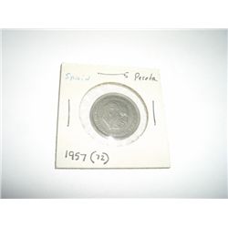 1957 Spain 5 Peseta *72 INSIDE STAR*!!